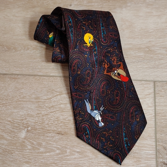 Warner Bros. Other - Vtg 1994 Looney Tunes Mania Bugs Taz Tweety Sylvester Marvin Paisley Pattern Tie